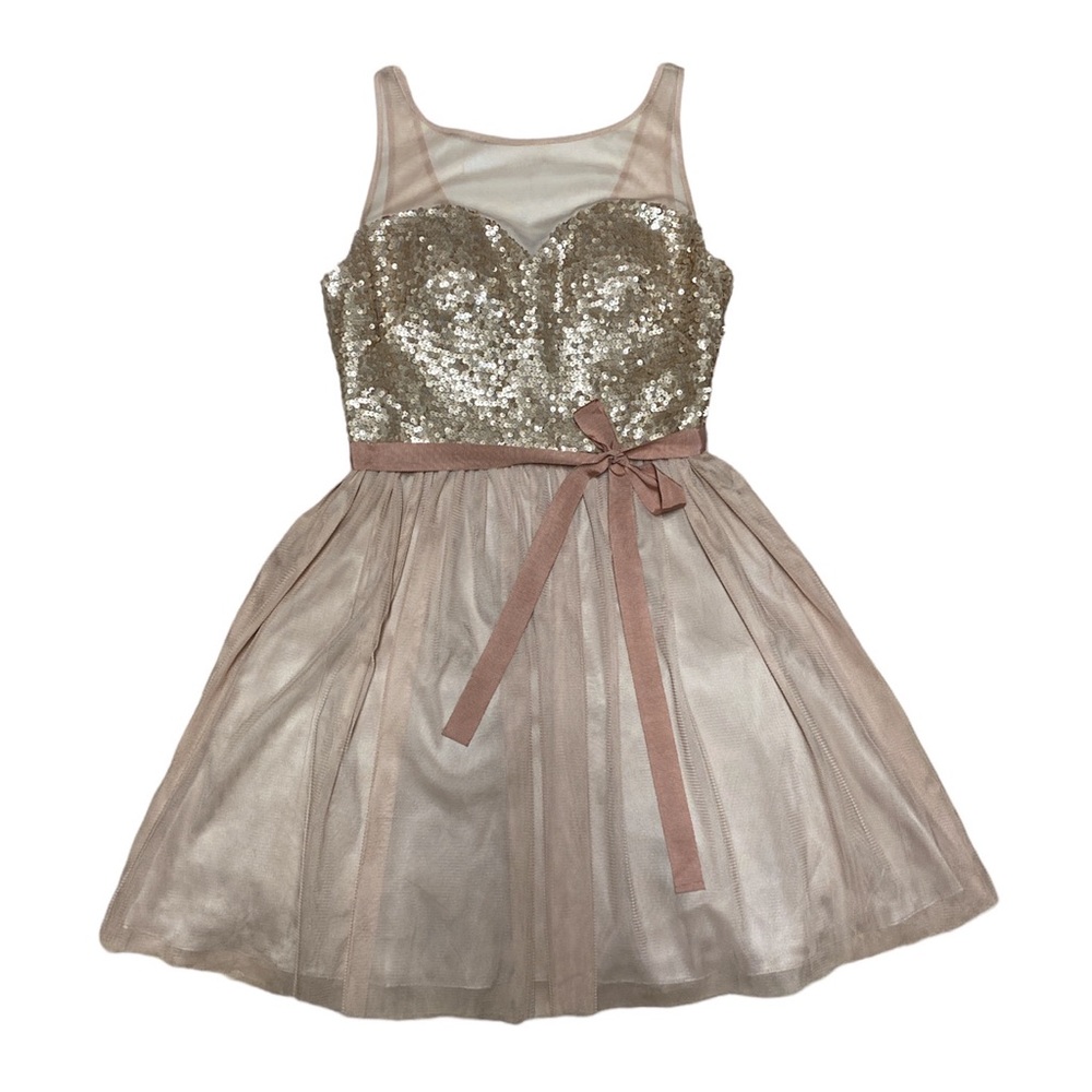Francesca’s Jun & Ivy Cocktail Dress Women’s S Gold Sequin Sheer Sweetheart Neck